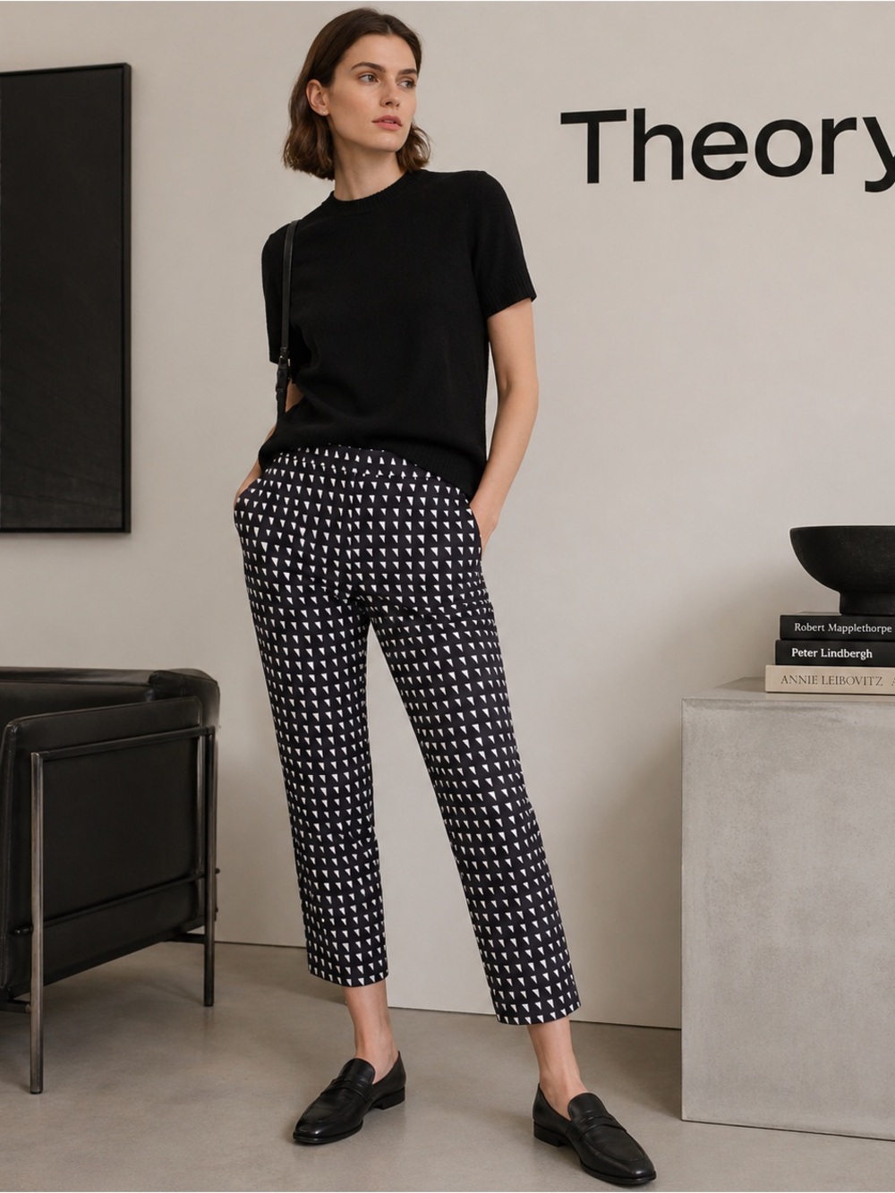 NWOT THEORY 100% SILK Triangle Stripe Twill Cropped Pull On Trousers Pants Sz 6